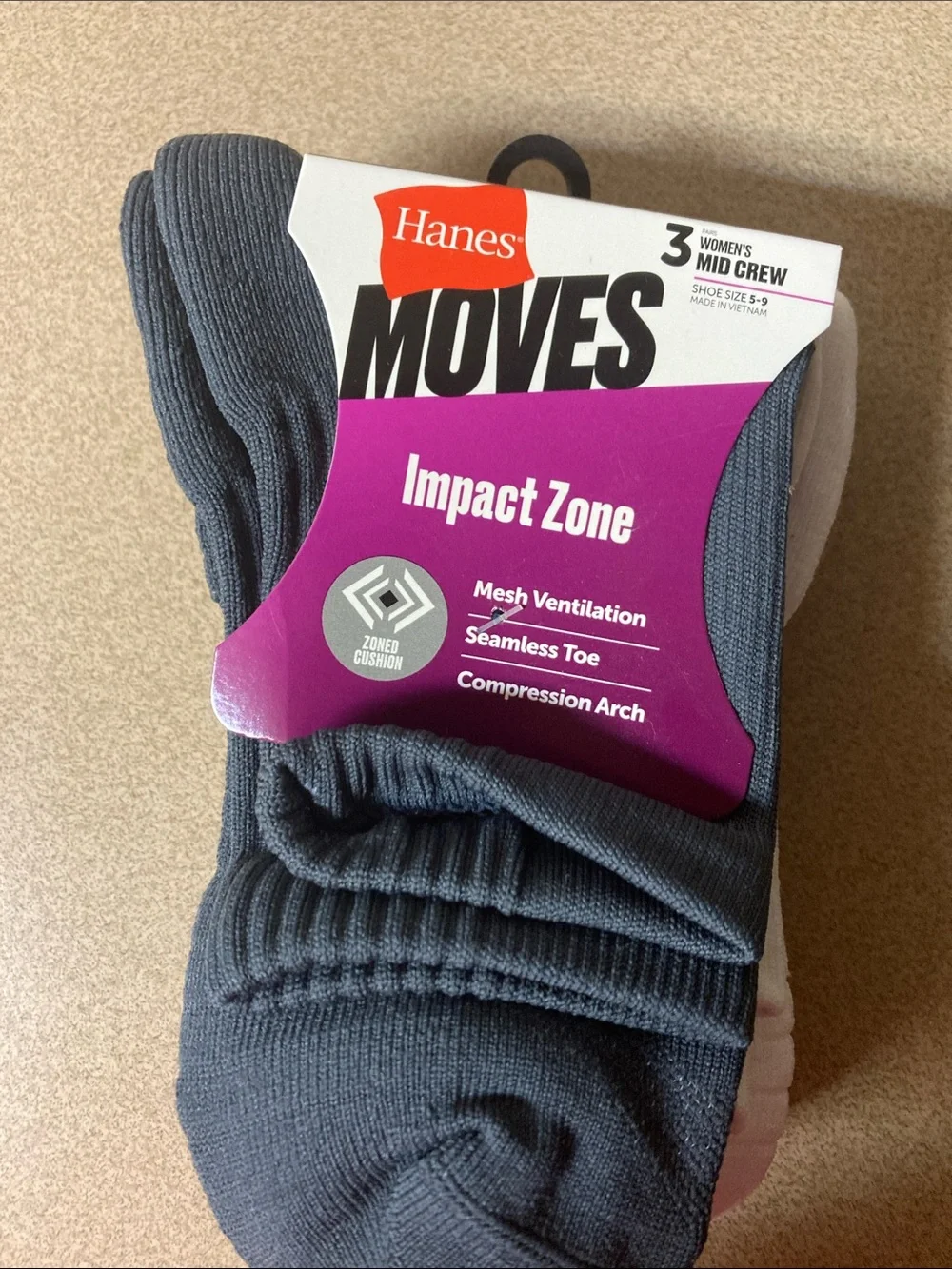 Hanes Moves Women's gray black and white mid Crew Socks - Impact Zone